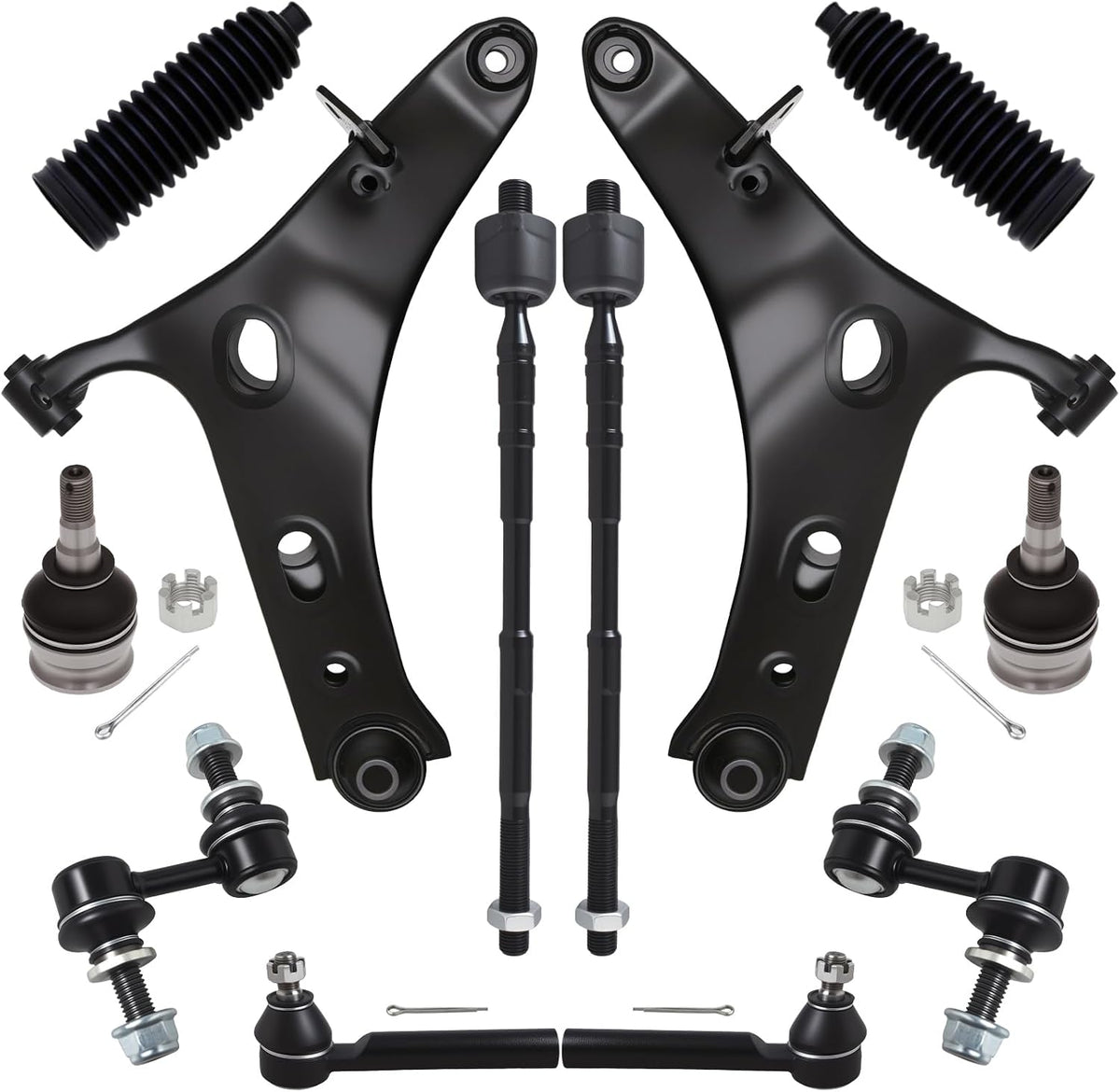 12Pcs Front End Suspension Kit Fit for 2014-2018 Su-Baru Forester, 2 Lower Control Arm 2 Ball Joint 2 Sway Bar Link 4 Outer &amp; Inner Tie Rod End (# K622856 K622857 K750084 EV800982 ES3712 K9513)