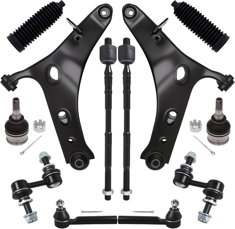Front Suspension Kit 12-Piece, Lower Control Arms, Ball Joints, Tie Rods, Sway Bar Links for Subaru Forester 2014-2018