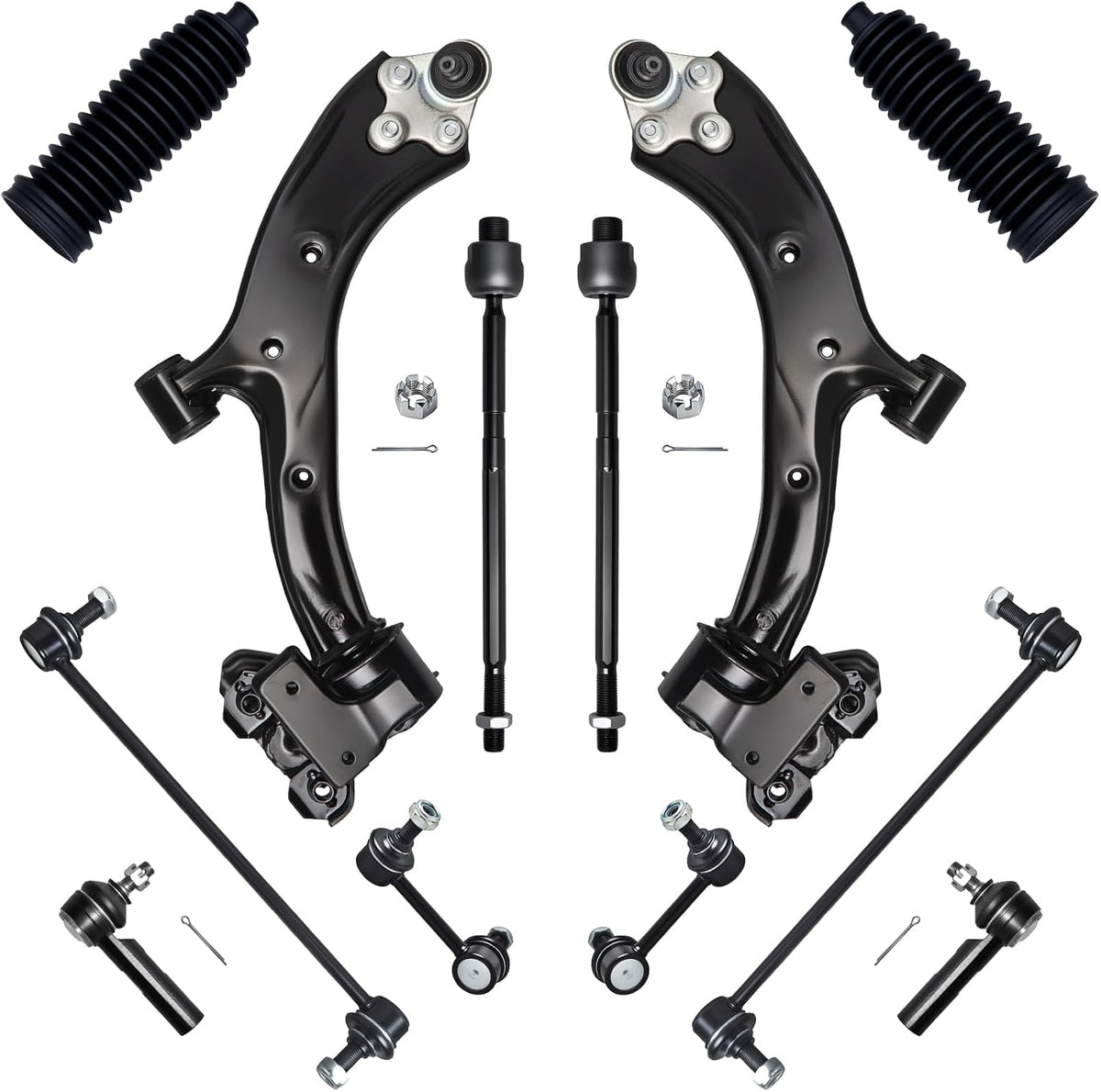 12Pcs Front End Suspension Kit Fit for 2007-2011 Ho-Nda CR-V (Japan Built), Lower Control Arm W/Ball Joint, Sway Bar Link, Outer Inner Tie Rod End (# K620500 K750297 K750156 EV800689 ES800510)