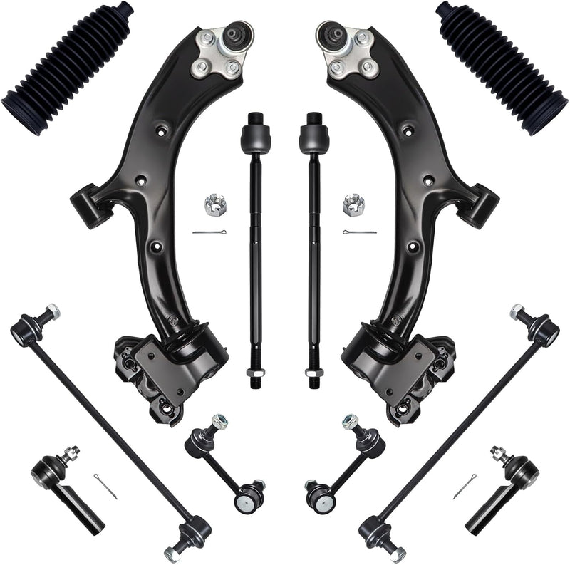 Front End Suspension Kit with Lower Control Arms, Tie Rod Ends, Sway Bar Links for Honda CR-V 2007-2011 Japan Built, 12-Piece