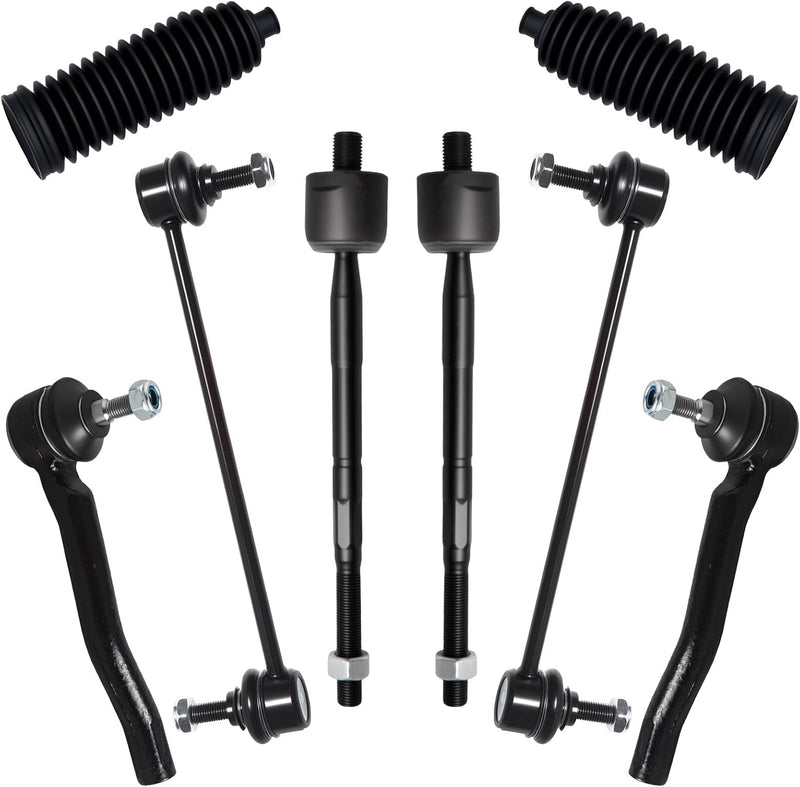 Front Tie Rod End and Sway Bar Link Kit for Nissan Kicks 2017-2020, Inner and Outer Tie Rods, Rack Boots, 8-Piece