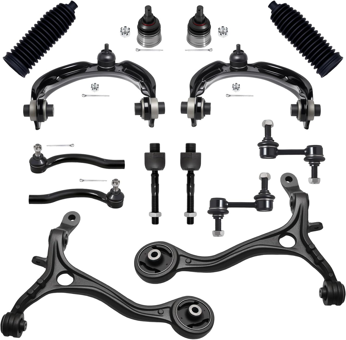 14Pc Front End Suspension Kit Fit for 2008-2012 Ho-Nda Accord, 4 Control Arm 2 Ball Joint 2 Sway Bar Link 4 Inner Outer Tie Rod End (# K641112 K620614 K90456 EV800461 ES800459 K500289)