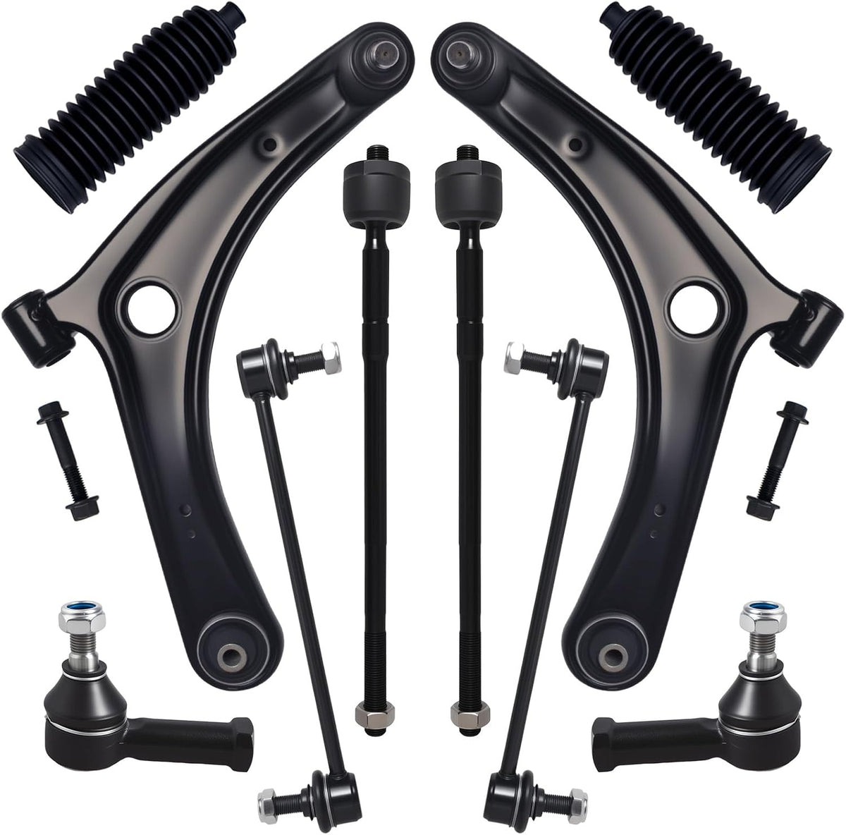 10Pc Front End Kit Fit for 2008-17 Mi-Tsubishi Lancer (No Evo), 07-20 Outlander, 2 Lower Control Arm W/Ball Joint 2 Sway Bar Link 4 Outer Inner Tie Rod End (# K620548 K750385 EV800638 ES800471)