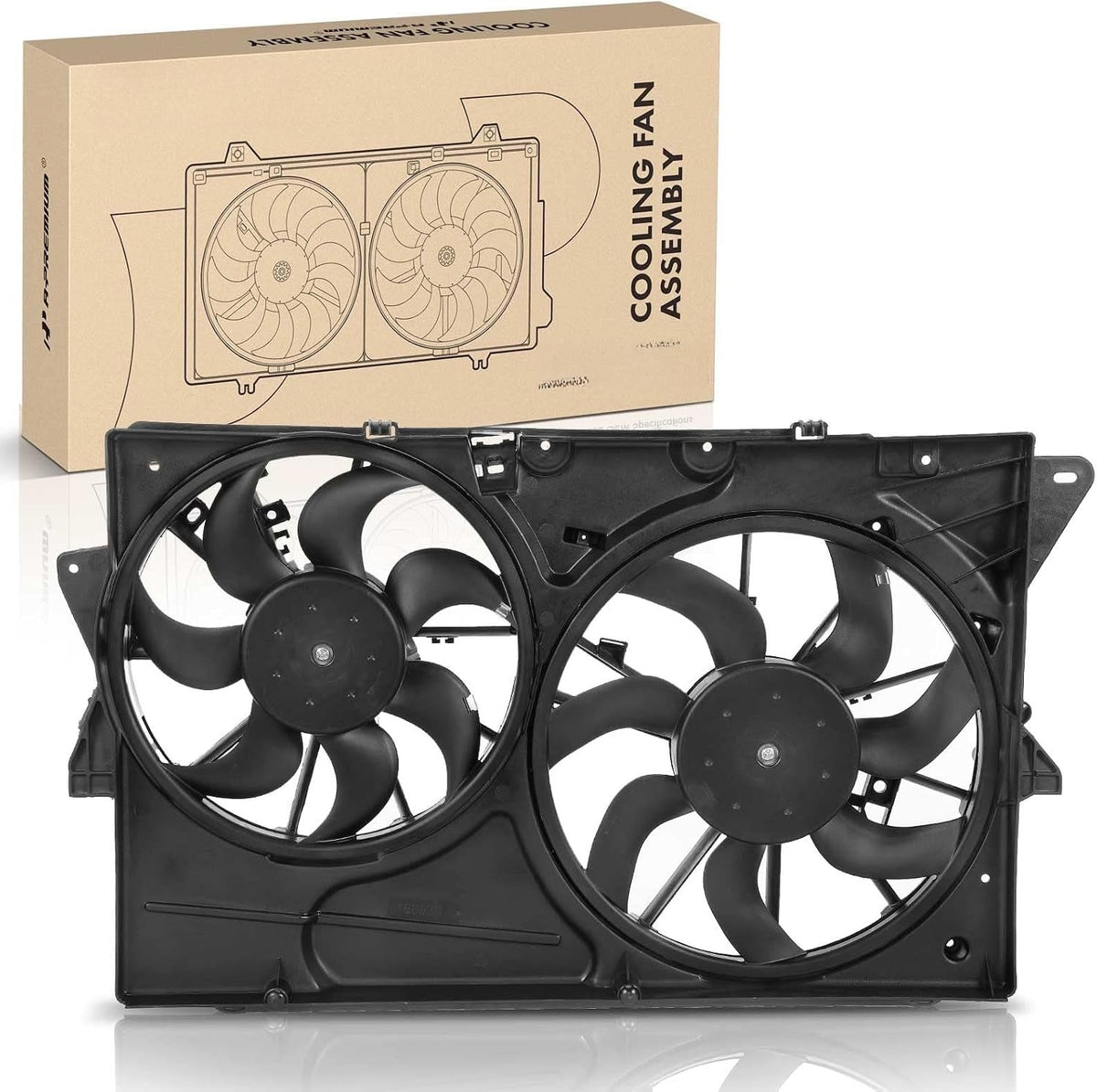 Engine Radiator Cooling Fan Assembly with Dual Fans and Shroud for Ford Taurus 2013-2019 3.5L, Lincoln MKS 2013-2016 3.7L, Non-Turbo