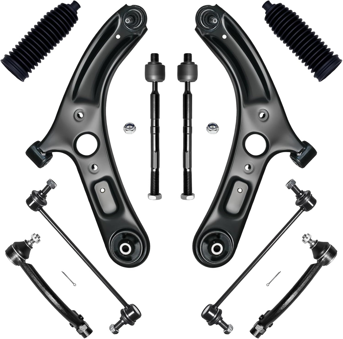 10Pcs Front End Suspension Kit Fit for 2014-2018 Ki-A Forte, Forte5, Forte Koup, Lower Control Arm W/Ball Joint, Sway Bar Link, Outer &amp; Inner Tie Rod End (# K623741 K750523 EV801061 ES801064)