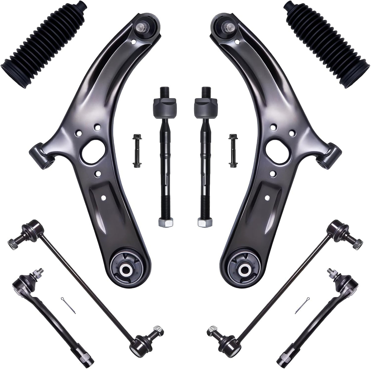 10Pcs Front End Suspension Kit Fit for 2012-2017 Ki-A Rio, Lower Control Arm W/Ball Joint, Sway Bar Link, Outer &amp; Inner Tie Rod End (# K621981 K621982 K750523 EV800902 ES801130 ES801131)