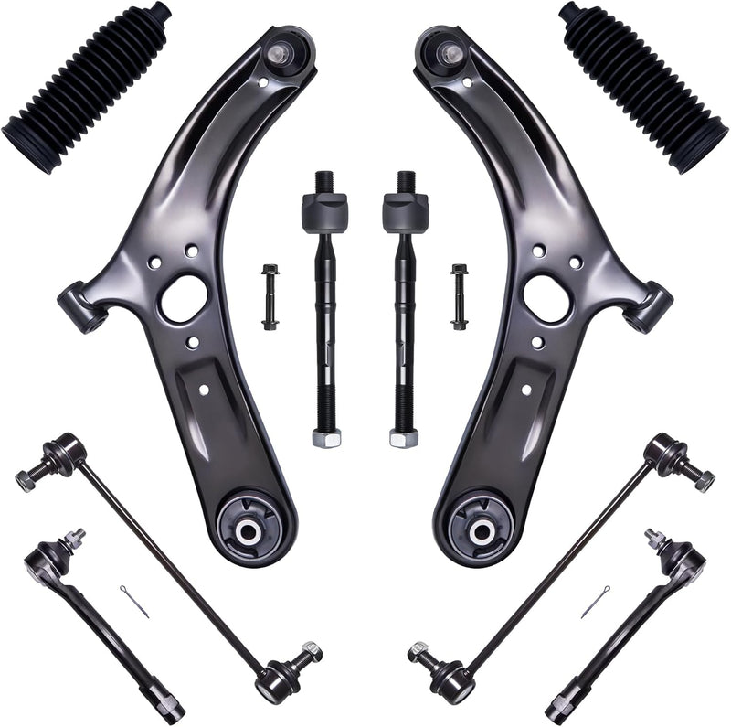 Front End Suspension Kit with Lower Control Arms, Tie Rods and Sway Bar Links for Kia Rio 2012-2017, 10-Piece