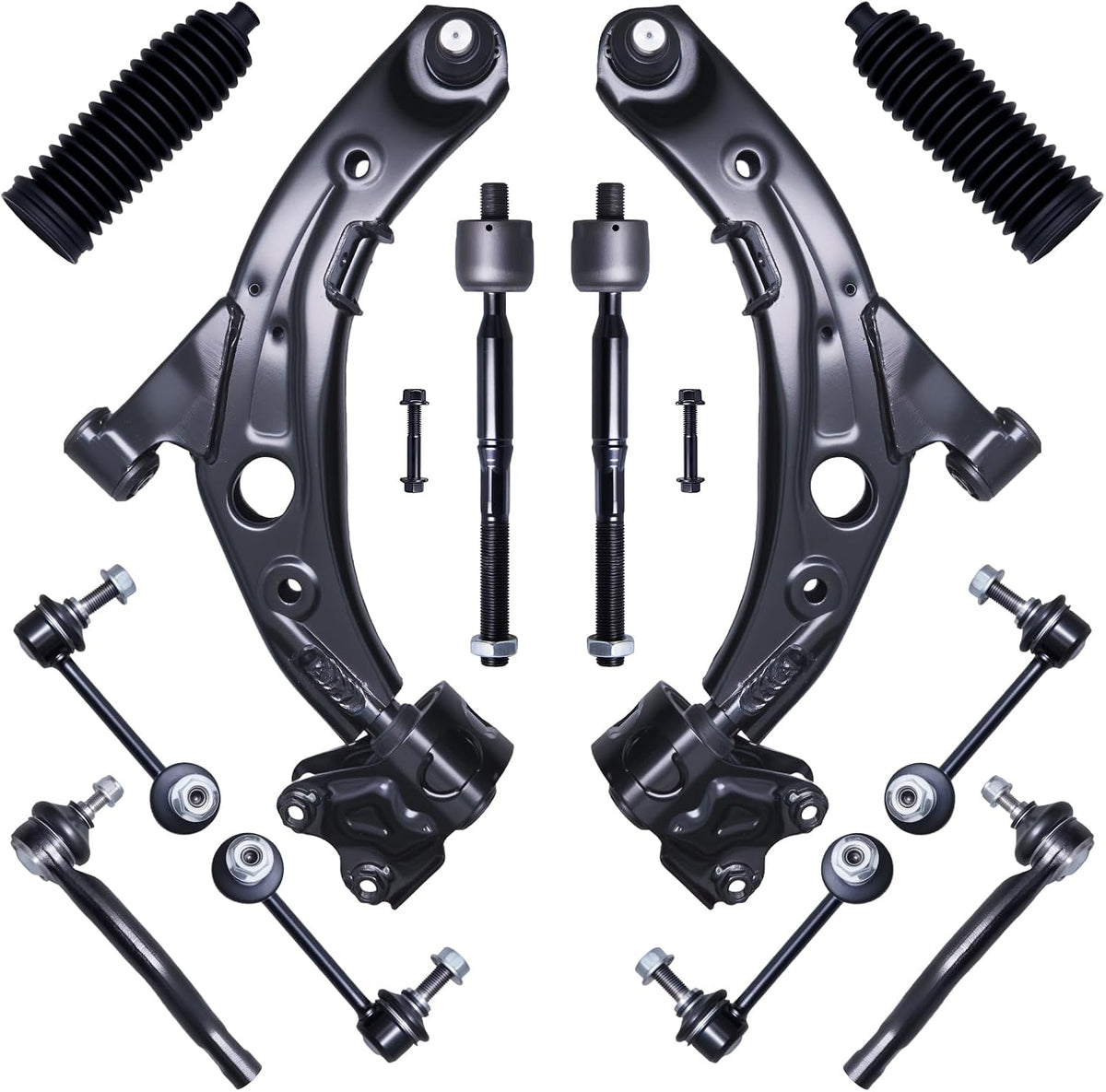 12Pcs Front End Suspension Kit Fit for 2007-2012 Ma-Zda CX-7, Lower Control Arm W/Ball Joint, Sway Bar Link, Outer &amp; Inner Tie Rod End (# K620896 K620895 K80158 K80157 EV800543 ES800600)