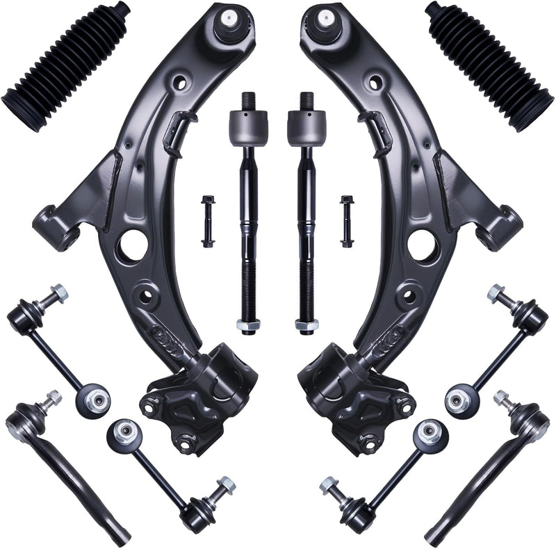 Suspension Kit 12-Piece, Front Lower Control Arms, Tie Rods, Front and Rear Sway Bar Links for Mazda CX-7 2007-2012
