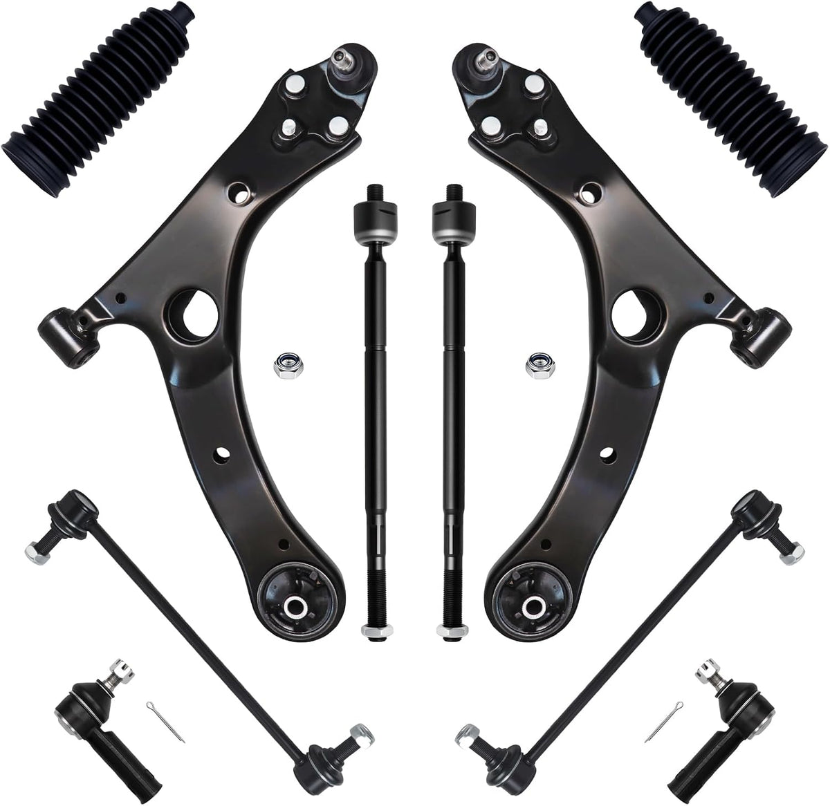 10Pcs Front End Suspension Kit Fit for 2014-2018 To-Yota Corolla, Lower Control Arm W/Ball Joint, Sway Bar Link, Outer &amp; Inner Tie Rod End (# K623676 K623677 K80230 EV801193 ES800525)