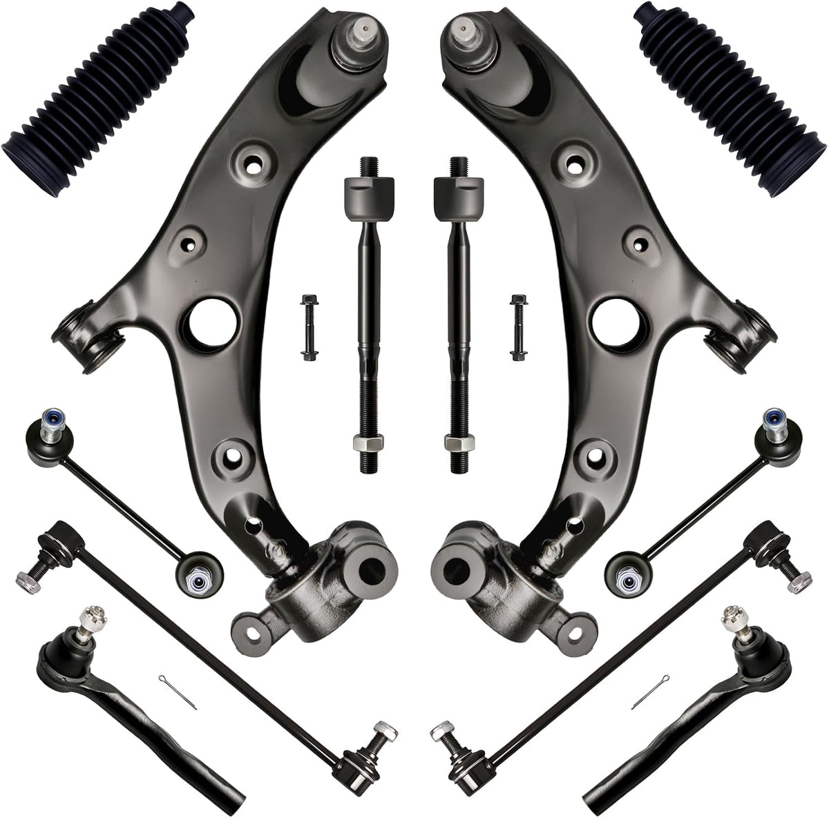12Pcs Front End Suspension Kit Fit for 2014-2018 Ma-Zda 3 Ma-Zda3, Lower Control Arm W/Ball Joint, Sway Bar Link, Outer &amp; Inner Tie Rod End (# K623508 K750751 K750671 EV801067 ES801062)