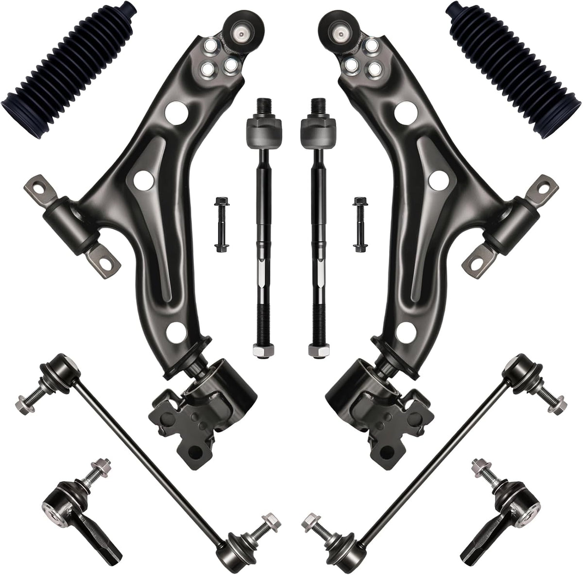 10Pcs Front End Suspension Kit Fit for 2016-2022 Chevy Spark, Lower Control Arm W/Ball Joint, Sway Bar Link, Outer &amp; Inner Tie Rod End (# K623872 K623873 K750924 EV801443 ES801446)