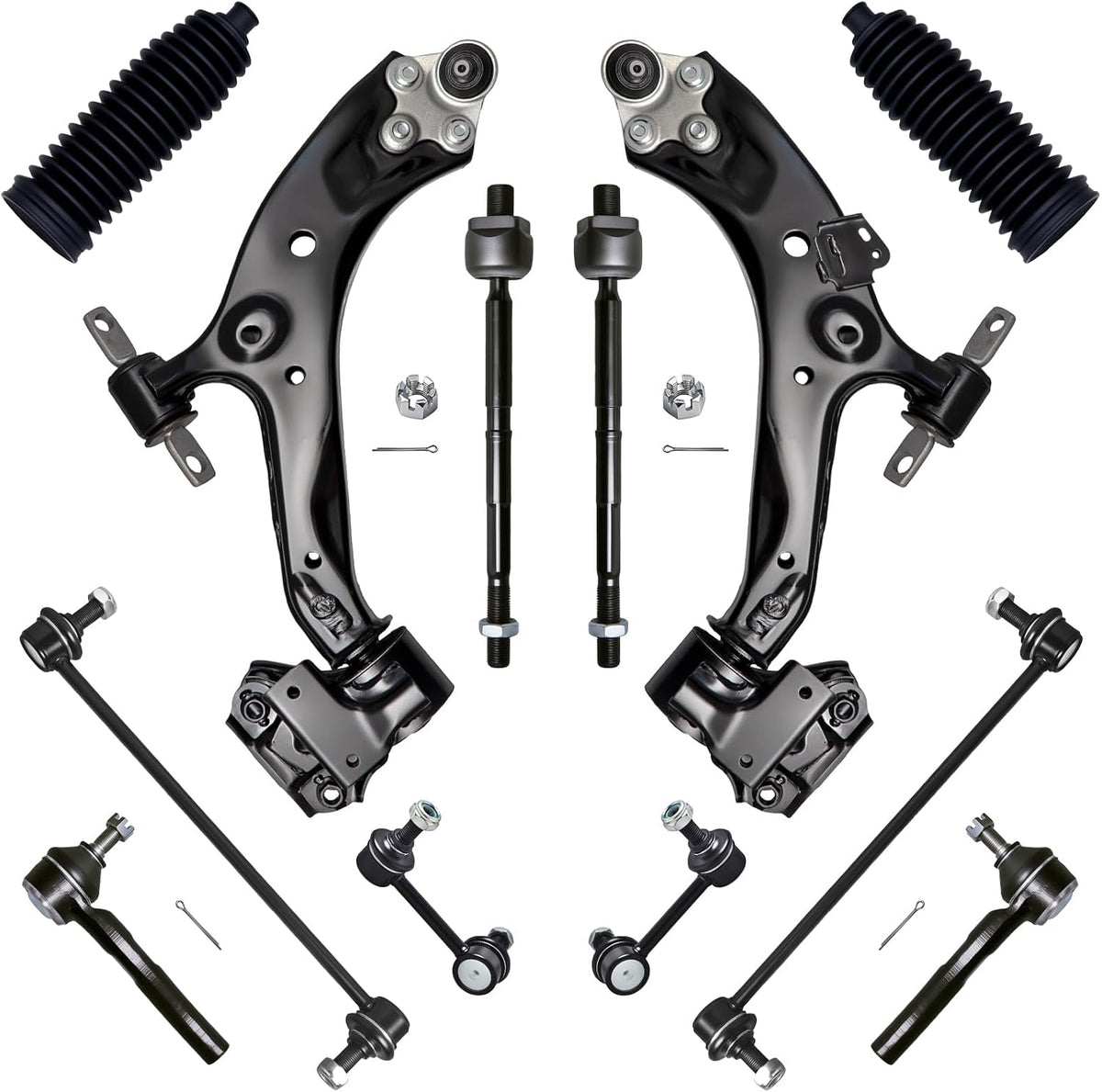 12Pcs Front End Suspension Kit Fit for 2012-2014 Ho-Nda CR-V, Lower Control Arm W/Ball Joint, Sway Bar Link, Outer &amp; Inner Tie Rod End(# K622930 K622931 K750297 K750156 EV800937 ES801157)