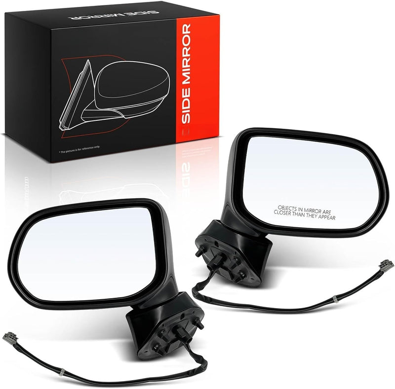 Front Driver and Passenger Side Power Mirrors for Honda Civic 2006-2011 EX and LX Sedan, Non-Heated, Smooth Black Pair