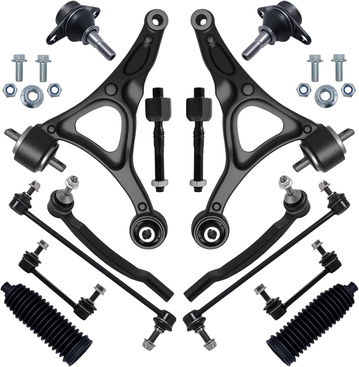 14Pcs Front End Suspension Kit Fit for 2003-2014 Vo-Lvo XC90, 2 Lower Control Arm 2 Ball Joint 4 Sway Bar Link 4 Outer &amp; Inner Tie Rod End (# K640446 K80501 EV800043 ES800857 K500153 K80425)