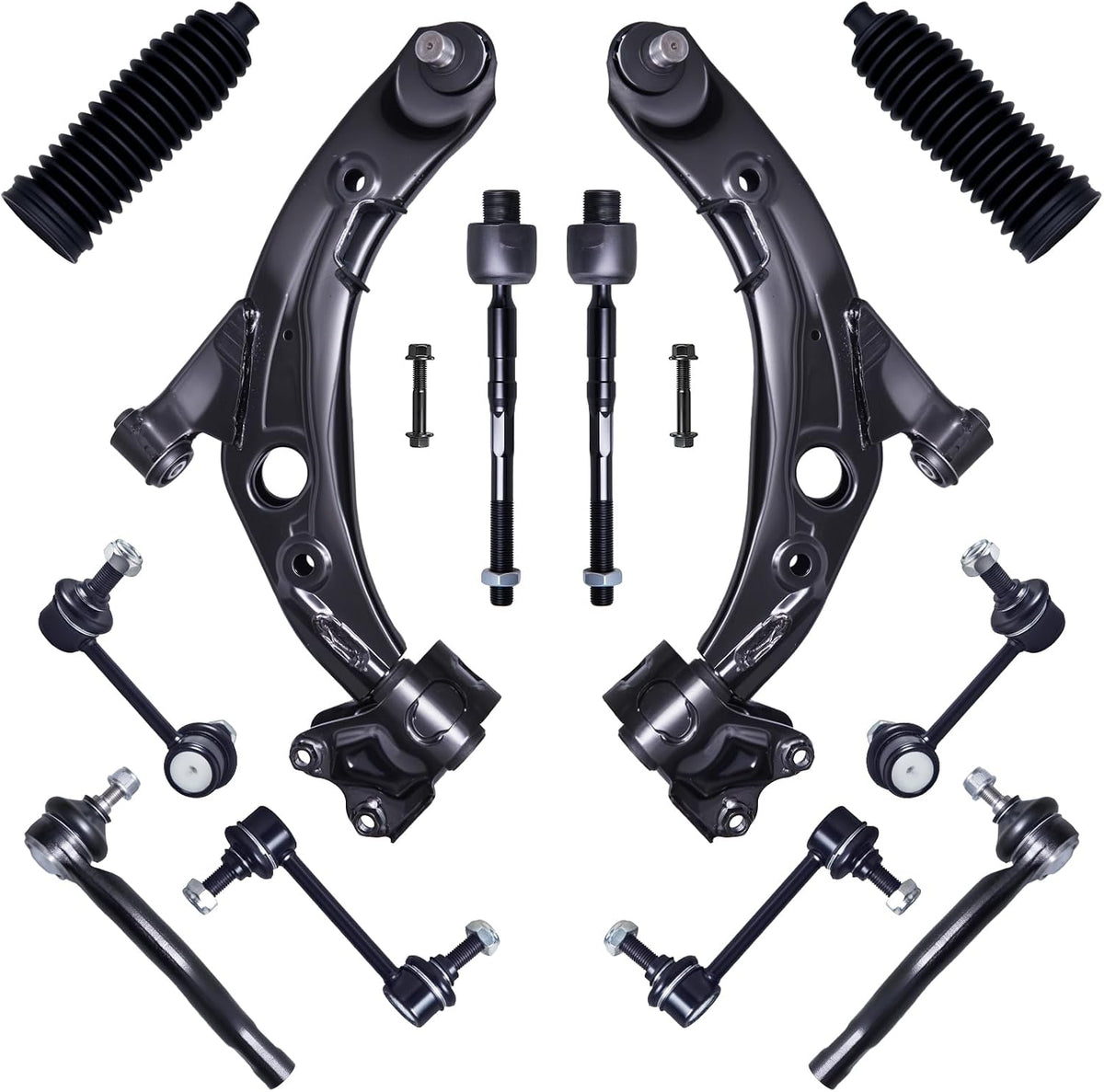 12Pcs Front End Suspension Kit Fit for 2007-2015 Ma-Zda CX-9, Lower Control Arm W/Ball Joint, Sway Bar Link, Outer &amp; Inner Tie Rod End (# K623952 MS761168 K750160 K750184 EV800565 ES800601)