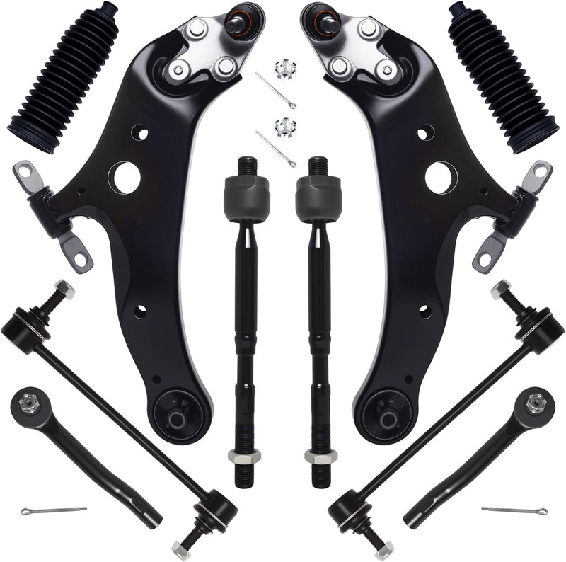10Pc Front End Kit Fit for 08-19 To-Yota Highlander Venza, 10-15 Le-Xus RX350 Rx450H, 2 Lower Control Arm W/Ball Joint 2 Sway Bar Link 4 Outer Inner Tie Rod End (K622944 K622945 K90344 ES800534)