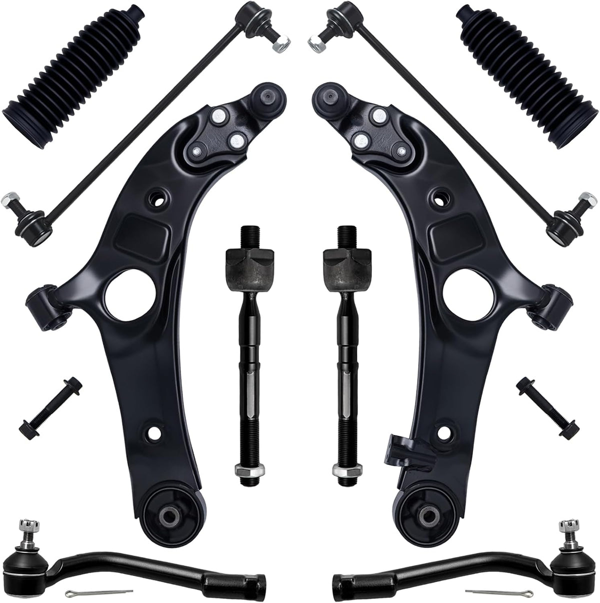 10Pc Front Suspension Kit Fit for 2013-2018 Hy-Undai Santa Fe, 13-19 Santa Fe XL, 2 Lower Control Arm W/Ball Joint 2 Sway Bar Link 4 Outer Inner Tie Rod End (# K623684 K750659 EV801076 ES801263)