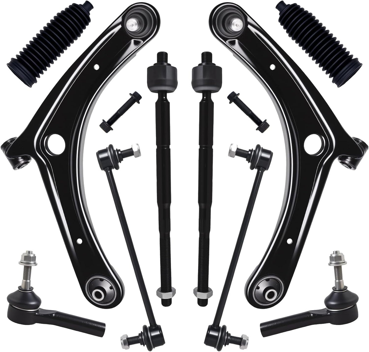 10Pc Front End Kit Fit for 2007-2017 Je-Ep Compass Patriot, 07-12 Do-Dge Caliber, 2 Lower Control Arm W/Ball Joint 2 Sway Bar Link 4 Outer Inner Tie Rod End (# K620065 K620066 EV80645 ES800408)