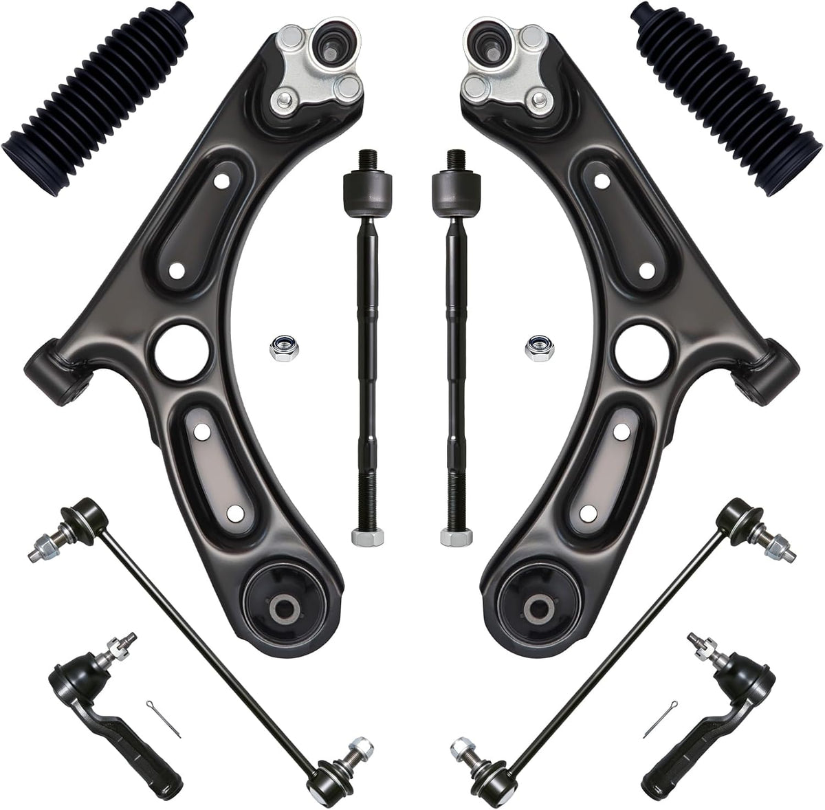 10Pcs Front End Suspension Kit Fit for 2017-2020 Hy-Undai Elantra /19-24 Ki-A Forte, Lower Control Arm W/Ball Joint, Sway Bar Link, Outer Inner Tie Rod End (# K623782 K750890 EV801489 ES801505)