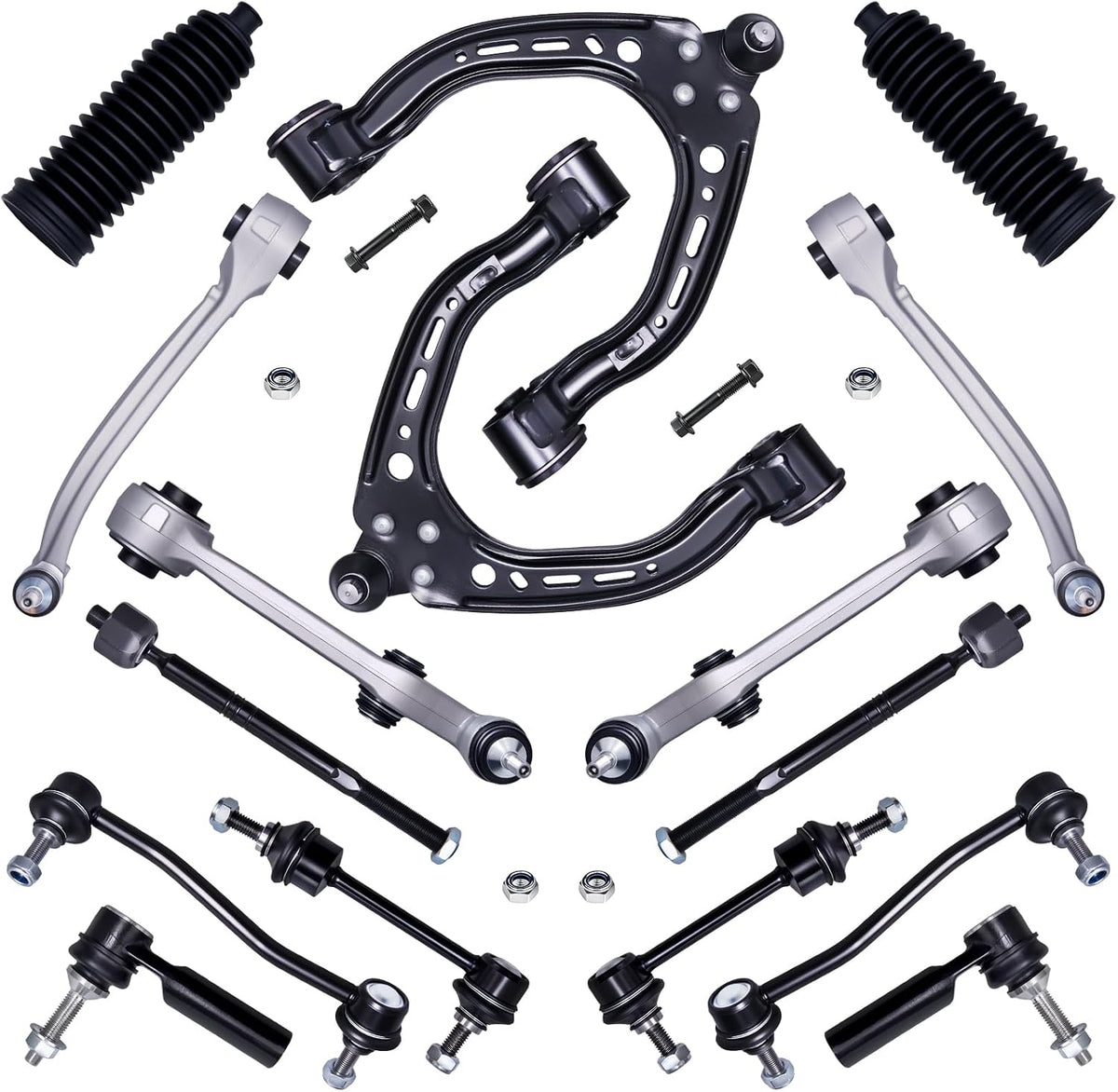 16Pcs Front End Suspension Kit (RWD) Fit for 12-16 Te-Sla Model S, Control Arm W/Ball Joint, Sway Bar Link, Outer Inner Tie Rod End (# MS95126 MS95128 MS95129 MS95808 MS95810 MS95703 MS95666)