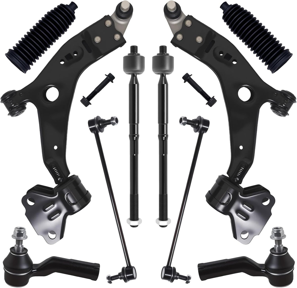 10Pc Front End Suspension Kit Fit for 2013-2019 Fo-Rd Escape, 2 Lower Control Arm W/Ball Joint 2 Sway Bar Link 4 Outer &amp; Inner Tie Rod End 2 Boots (# 524-113 524-114 K750554 EV800898 ES800954)