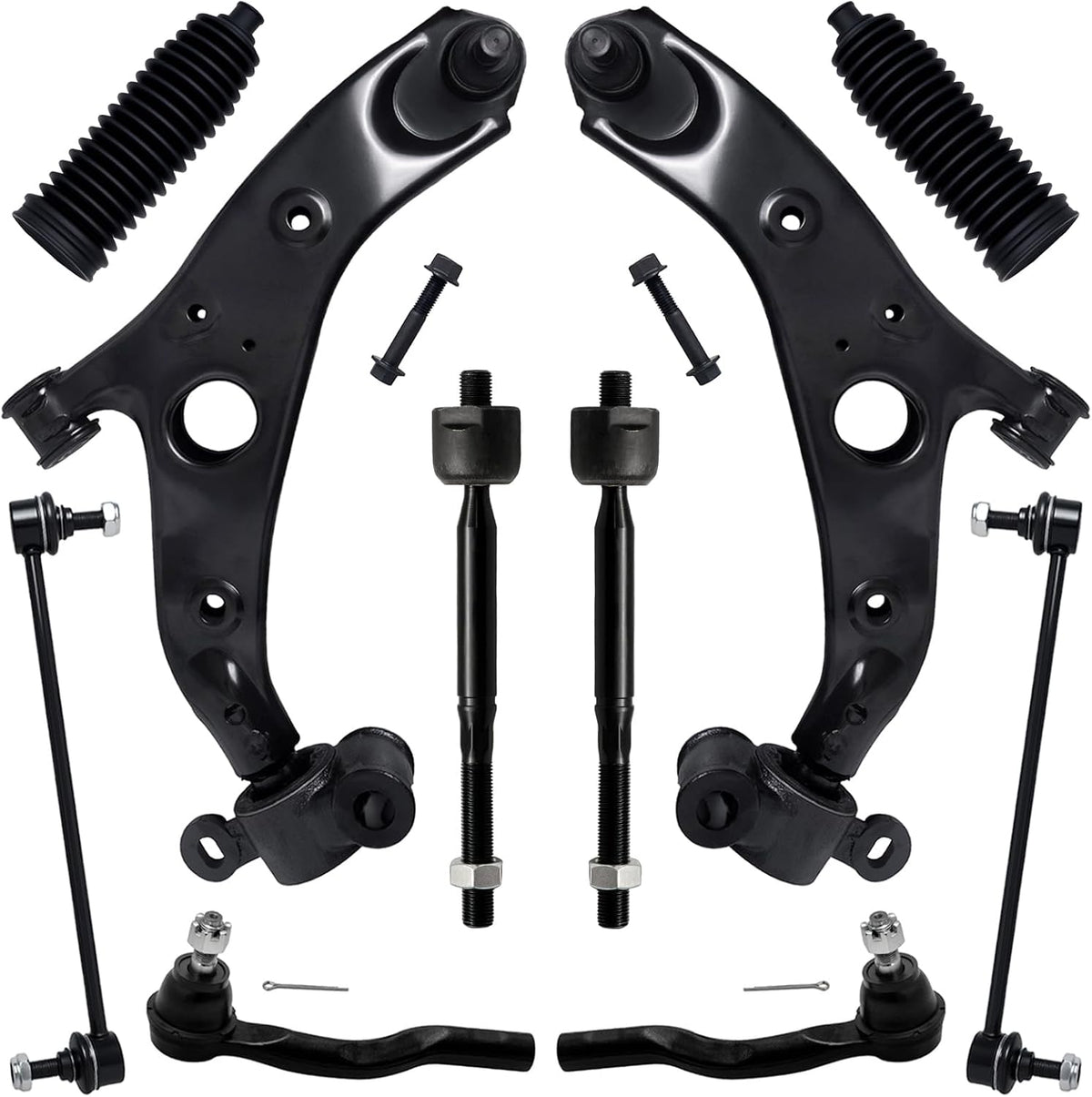 10Pc Front End Suspension Kit Fit for 2014 2015 2016 2017 Ma-Zda 6, 2 Lower Control Arm W/Ball Joint 2 Sway Bar Link 4 Outer &amp; Inner Tie Rod End (# K623521 K623522 EV801067 ES801062 K80296)