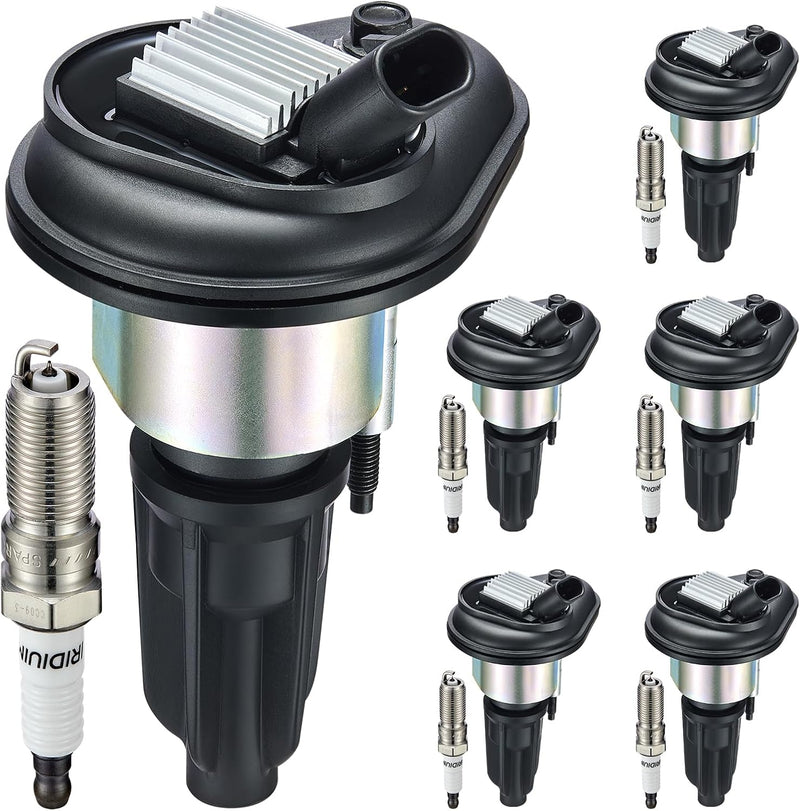 Ignition Coil and Iridium Spark Plug Set for Chevrolet and GMC 2002-2008 L4, L5, L6 Engines, 6 Coils and 6 Plugs