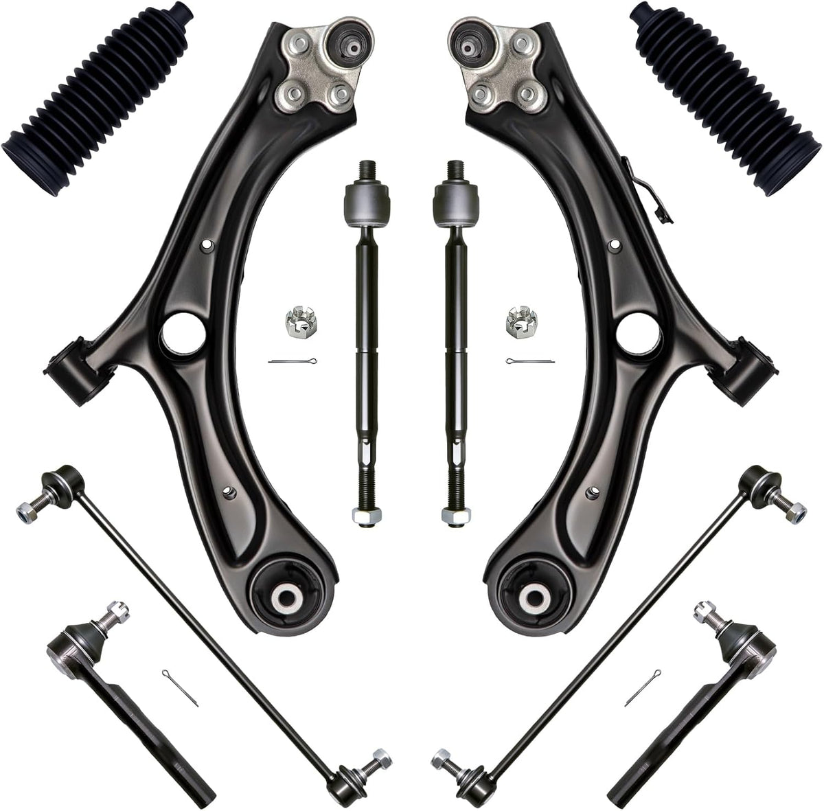 10Pcs Front End Suspension Kit Fit for 2016-2022 Ho-Nda HR-V, Lower Control Arm W/Ball Joint, Front Sway Bar Link, Outer &amp; Inner Tie Rod End (# K623315 K623316 K750847 EV801305 ES801389)