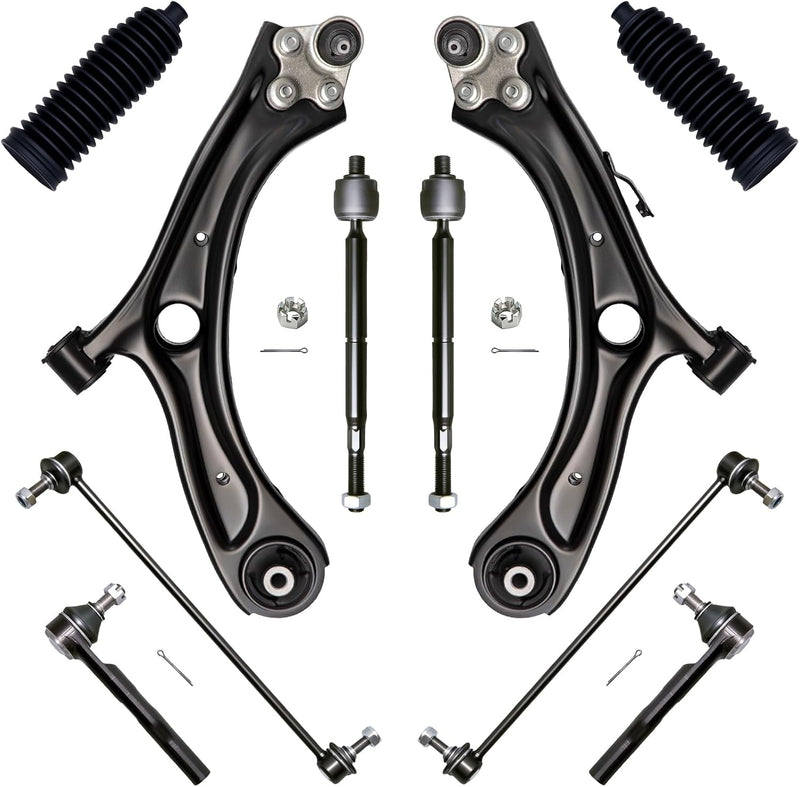 Front End Suspension Kit, 10-Piece, for Honda HR-V 2016-2022, Lower Control Arms, Ball Joints, Tie Rod Ends, Sway Bar Links