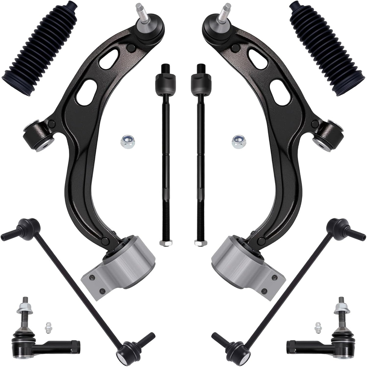 10Pc Front Suspension Kit (AWD W/Naturally Aspirated) Fit for 10-12 Fo-Rd Taurus Flex/Li-Ncoln MKT, 2 Lower Control Arm 2 Sway Bar Link 4 Inner Outer Tie Rod End (# CMS401119 EV800221 ES800222)