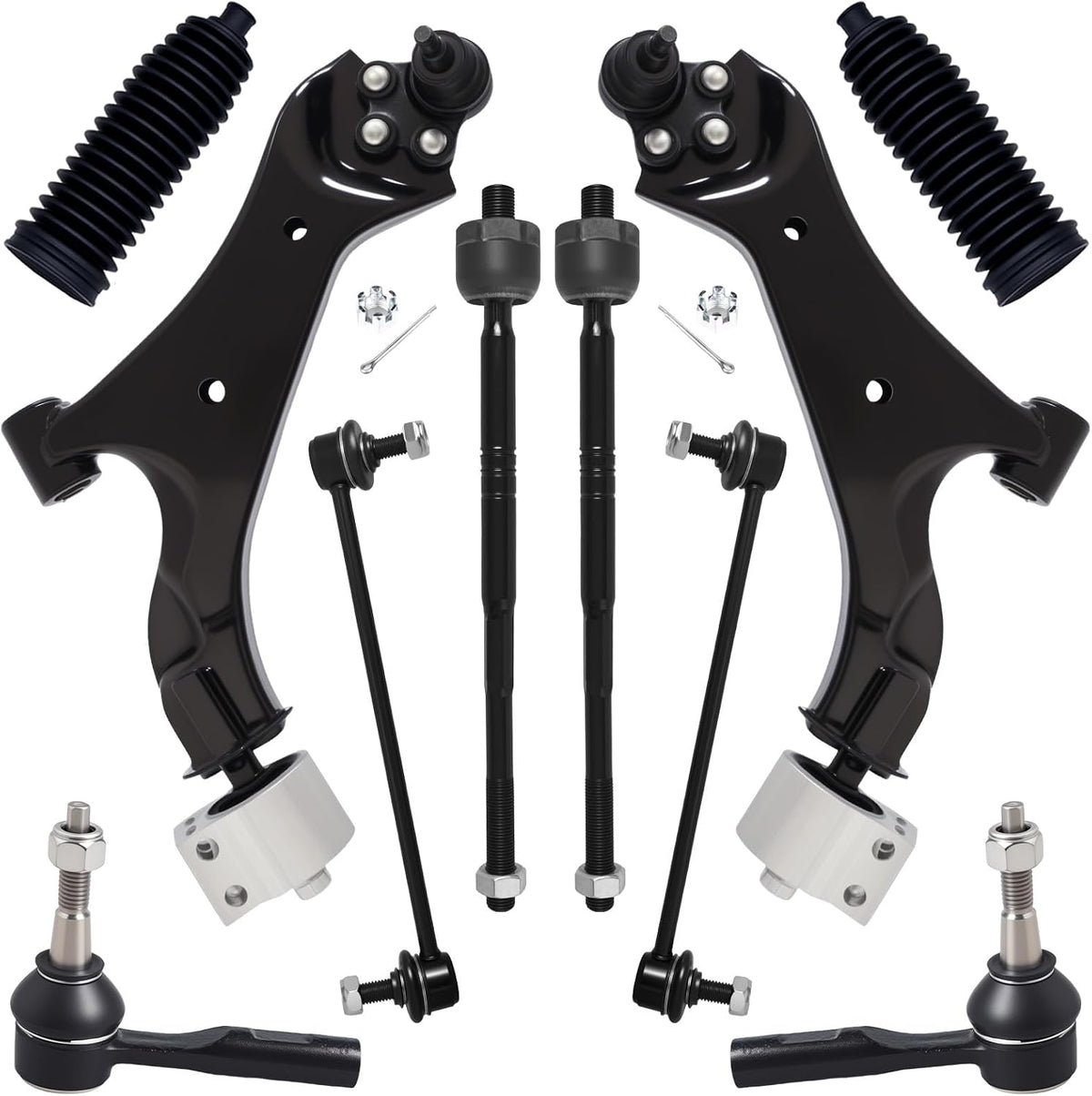 10Pc Front End Kit Fit for 2010-2017 Chevy Equinox, G-MC Terrain W/2.4L, 2 Lower Control Arm W/Ball Joint 2 Sway Bar Link 4 Outer Inner Tie Rod End (# 524-157 524-158 K750188 EV800648 ES800640)