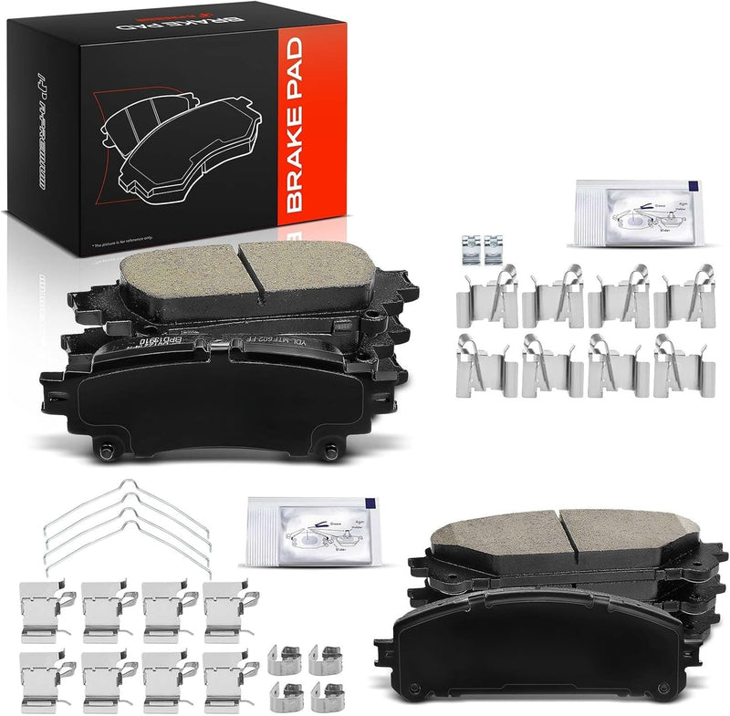 Front and Rear Ceramic Brake Pads for Toyota Highlander 2014-2018, Sienna 2011-2018, Lexus RX350 2010-2015, RX450h 2010-2015