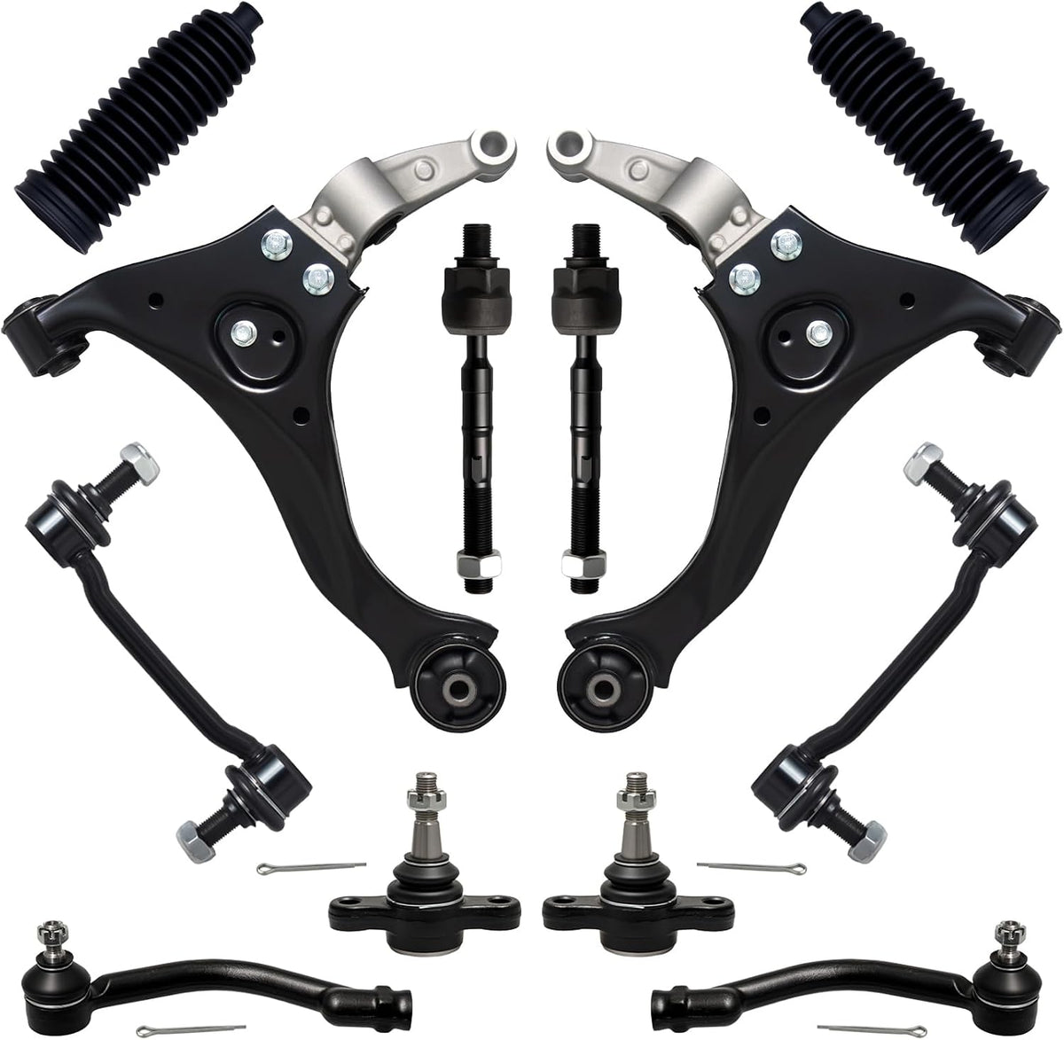 12Pc Front End Suspension Kit Fit for 2006-2010 Hy-Undai Sonata, 2 Lower Control Arm 2 Ball Joint 2 Sway Bar Link 4 Outer &amp; Inner Tie Rod End 2 Boot (# K641391 K80949 EV800345 ES800335 K500035)