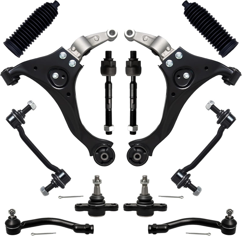 Front Suspension Kit 12-Piece, Lower Control Arms, Ball Joints, Tie Rods, Sway Bar Links for Hyundai Sonata 2006-2010
