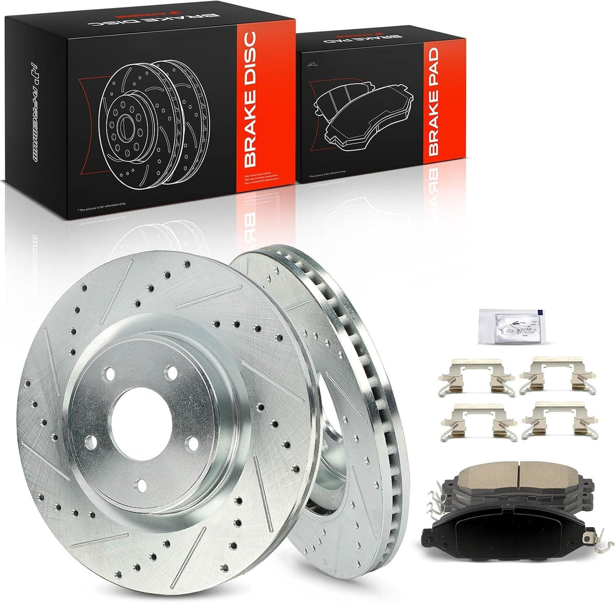 Front Drilled and Slotted Brake Rotors and Ceramic Pads Kit for Nissan Pathfinder 2013-2020, Murano 2015-2023, Infiniti QX60 2014-2020, 320mm
