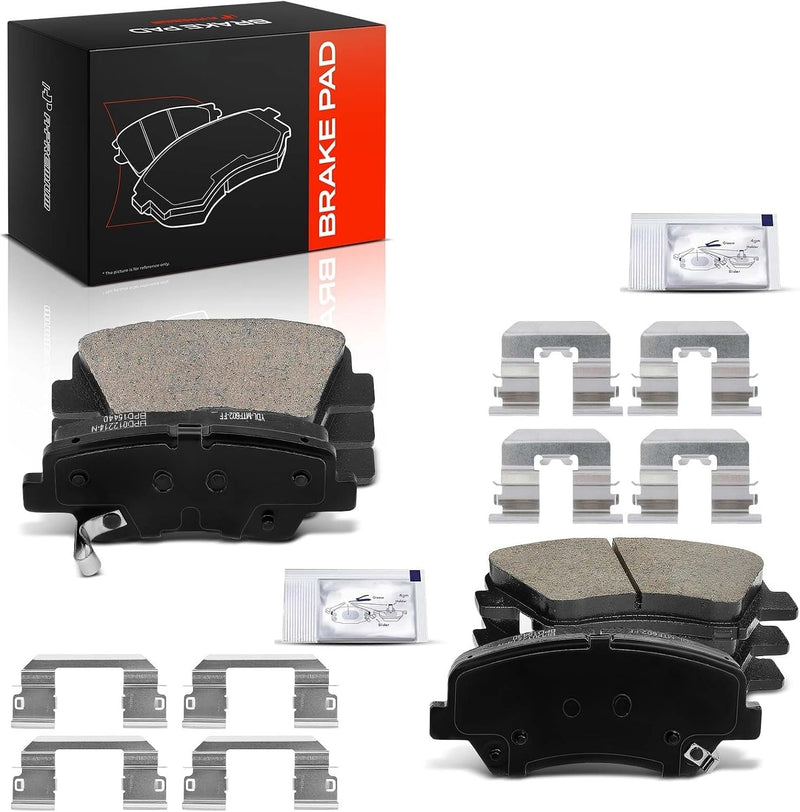 Front and Rear Ceramic Brake Pads Set for Hyundai Elantra 2011-2016, Elantra GT 2013-2016, Veloster 2012-2016