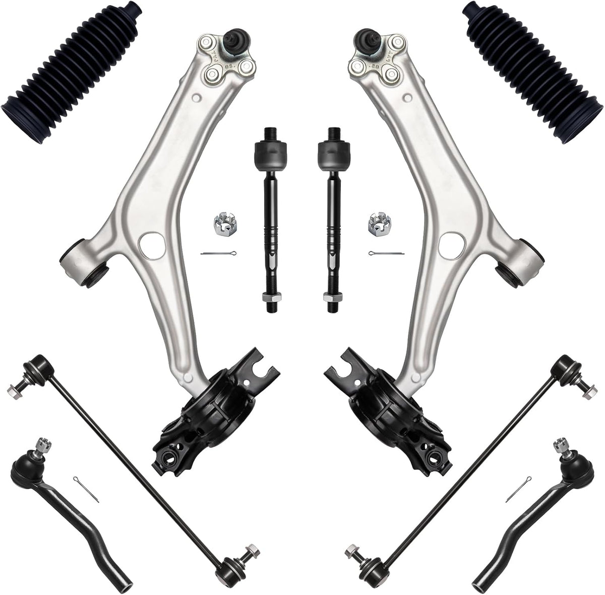 10Pcs Front End Suspension Kit Fit for 2018-2020 21-22 Ho-Nda Accord, Lower Control Arm W/Ball Joint, Sway Bar Link, Outer &amp; Inner Tie Rod End (# K623747 K623748 K750953 EV801520 ES801503)