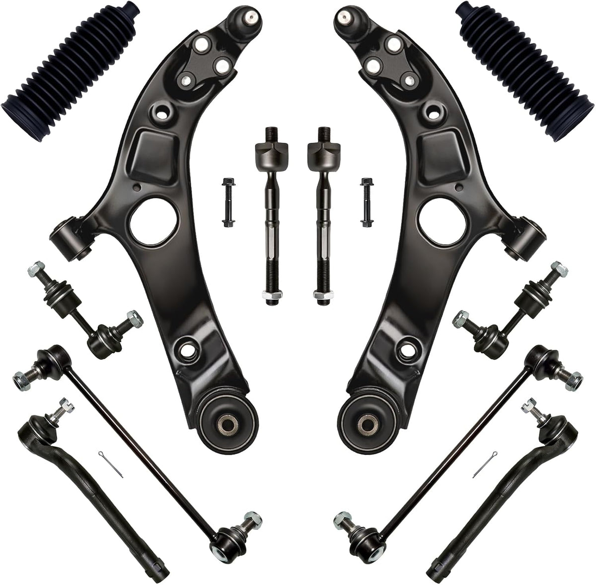 12Pcs Front End Suspension Kit Fit for 12-14 Hy-Undai Sonata W/Sport Sus, Azera/Ki-A Optima, Lower Control Arm W/Ball Joint, Sway Bar Link, Outer Inner Tie Rod End (# K622825 EV800974 ES800717)