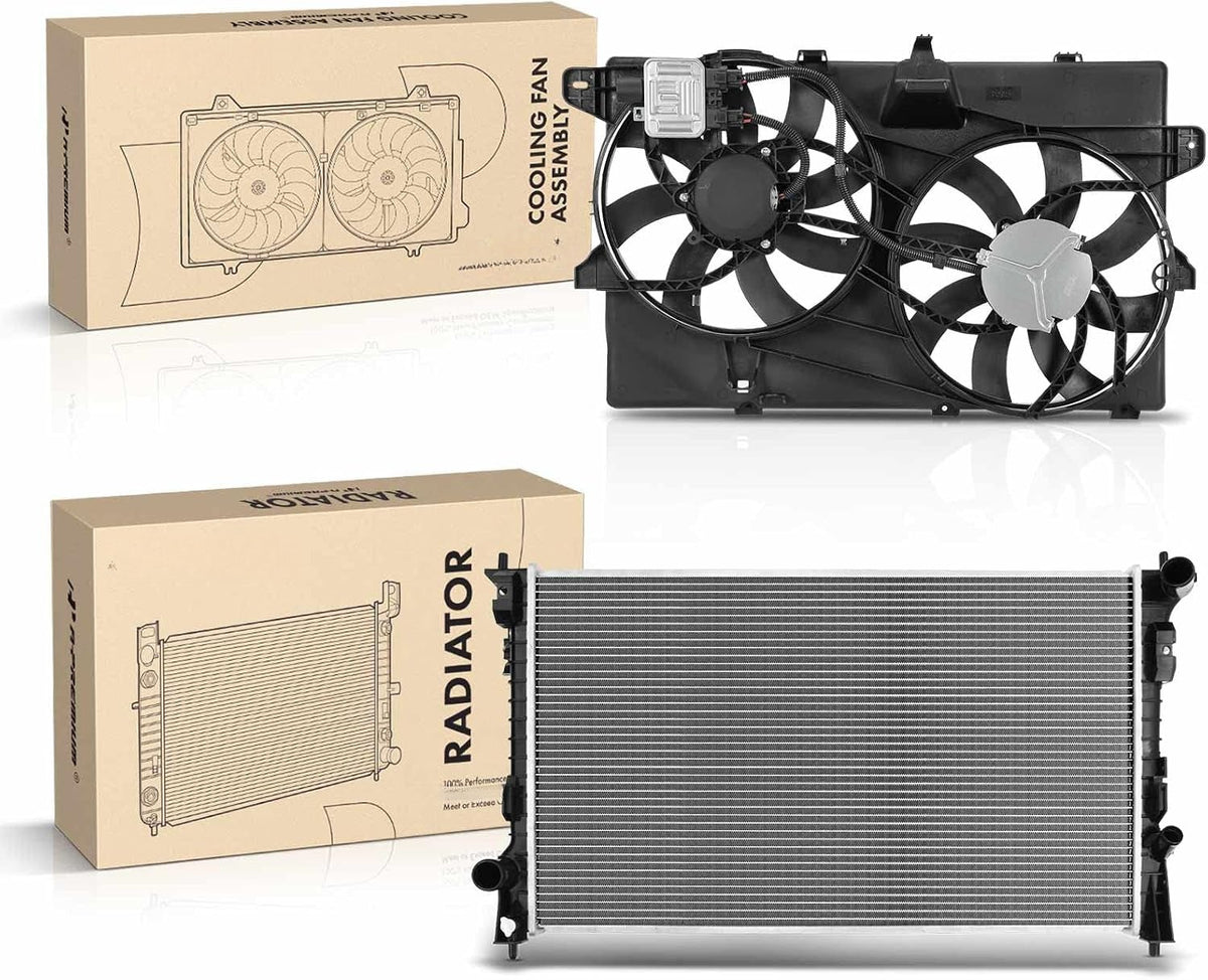 Radiator and Dual Cooling Fan Assembly 2-Piece Set for Ford Edge 2007-2011, Edge 2013-2014, Lincoln MKX 2007-2012, 3.5L 3.7L V6, with Tow Package