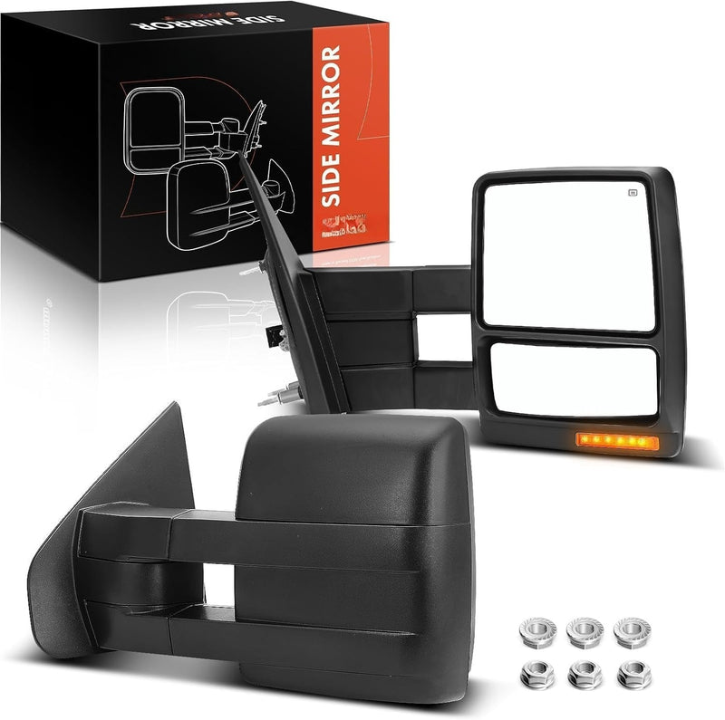 Front Driver and Passenger Side Telescoping Towing Mirrors for Ford F-150 2007-2014 Pickup, Heated, Turn Signal, Pair