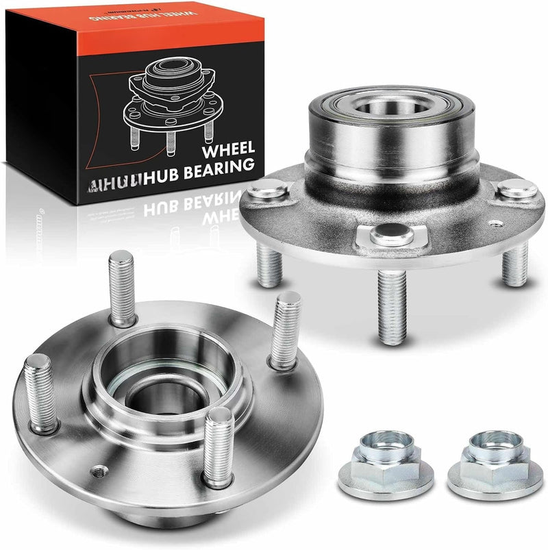 Rear Wheel Bearing and Hub Assembly Pair, 4-Lug, Non-ABS, for Hyundai Elantra 2001-2006, Kia Spectra 2005-2009