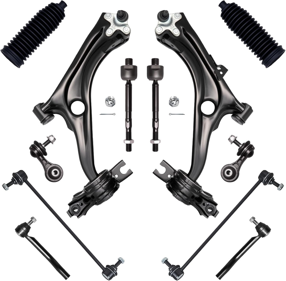 12Pcs Front End Suspension Kit Fit for 22-25 Ho-Nda Civic (No Type R), Lower Control Arm W/Ball Joint, Sway Bar Link, Outer &amp; Inner Tie Rod End (# K750865 K750874 EV801274 ES801251 51350T24T10)