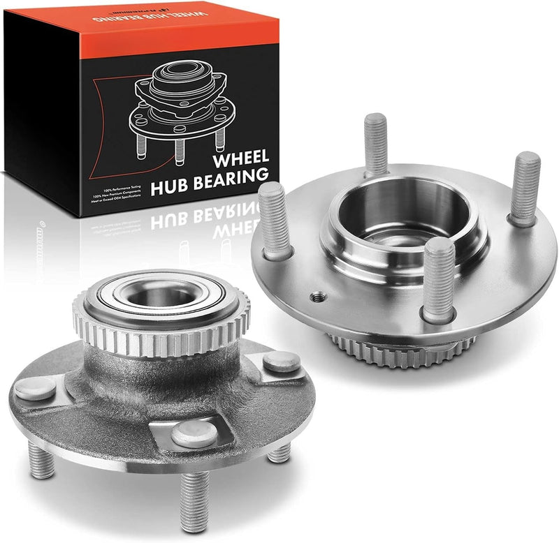 Rear Wheel Bearing and Hub Assembly Pair with ABS Ring for Hyundai Elantra 1996-2000, Tiburon 1997-2001, 4-Wheel ABS, 4-Lug