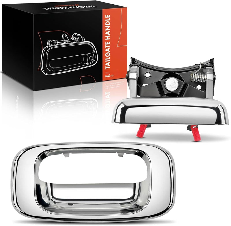 Tailgate Handle and Bezel Assembly with Rod Clips for Chevrolet Silverado 1500 1999-2006, GMC Sierra 1500 1999-2006, Chrome