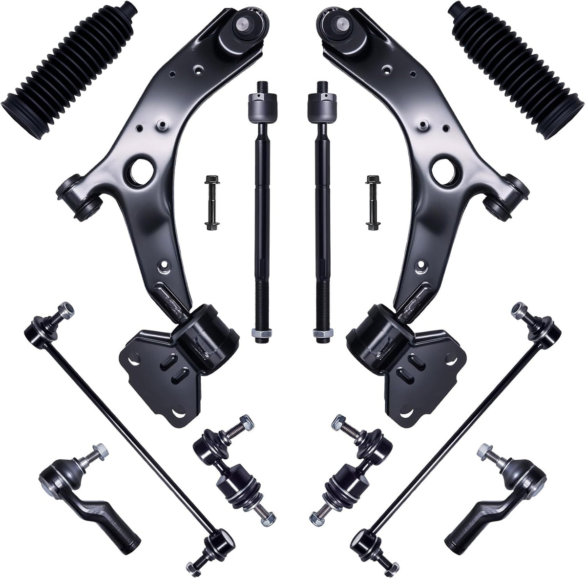 12Pcs Front End Suspension Kit Fit for 2010-2013 Ma-Zda 3 (No Turbo), Lower Control Arm W/Ball Joint, Sway Bar Link, Outer &amp; Inner Tie Rod End (# K621270 K750554 K80867 EV800024 ES800025)