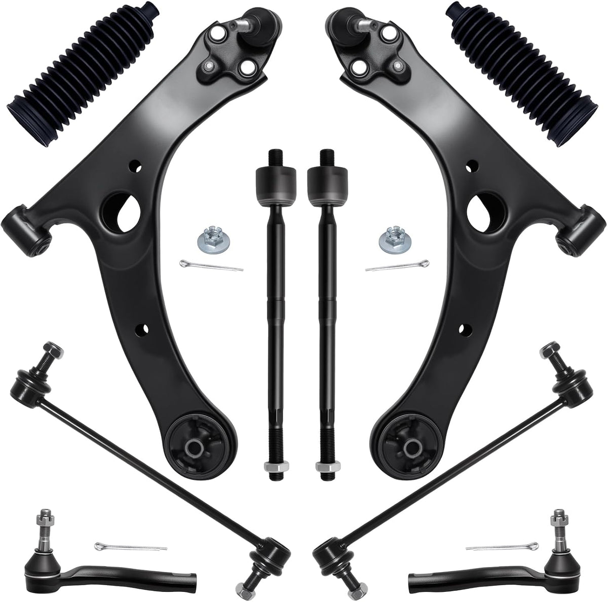 10Pc Front End Suspension Kit Fit for 2004-2009 To-Yota Prius, 2 Lower Control Arm W/Ball Joint 2 Sway Bar Link 4 Outer Inner Tie Rod End (# CMS861128 K640960 K80230 EV80304 ES80302 ES80303)