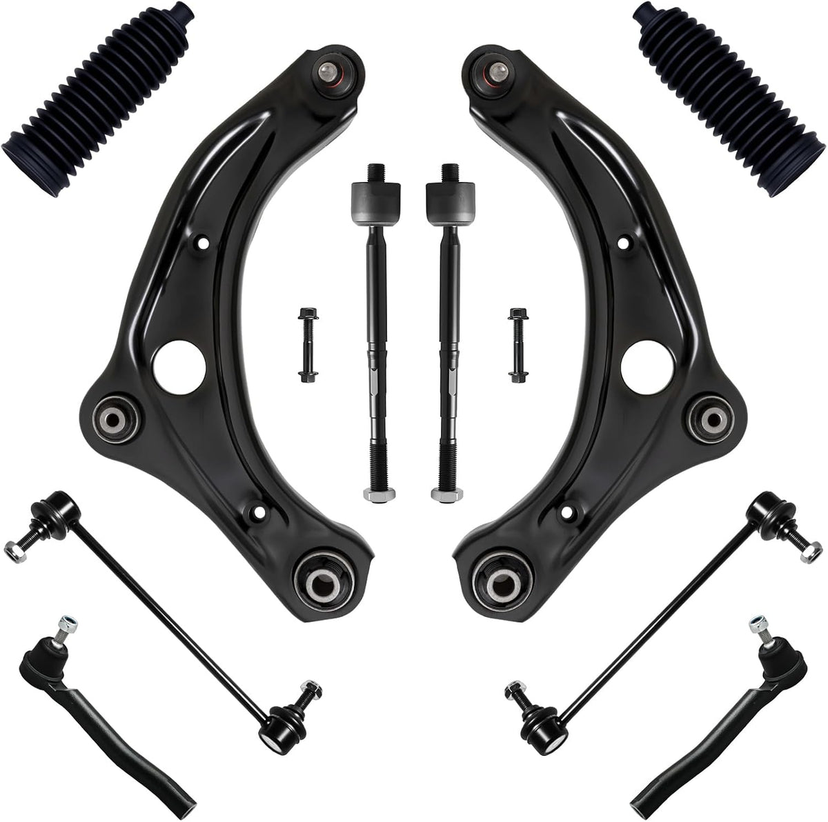10Pcs Front End Suspension Kit Fit for 2021-2024 Ni-Ssan Kicks, 20-25 Versa, Lower Control Arm W/Ball Joint, Sway Bar Link, Outer &amp; Inner Tie Rod End (# K623798 K750098 527037 101-8836 ES801612)