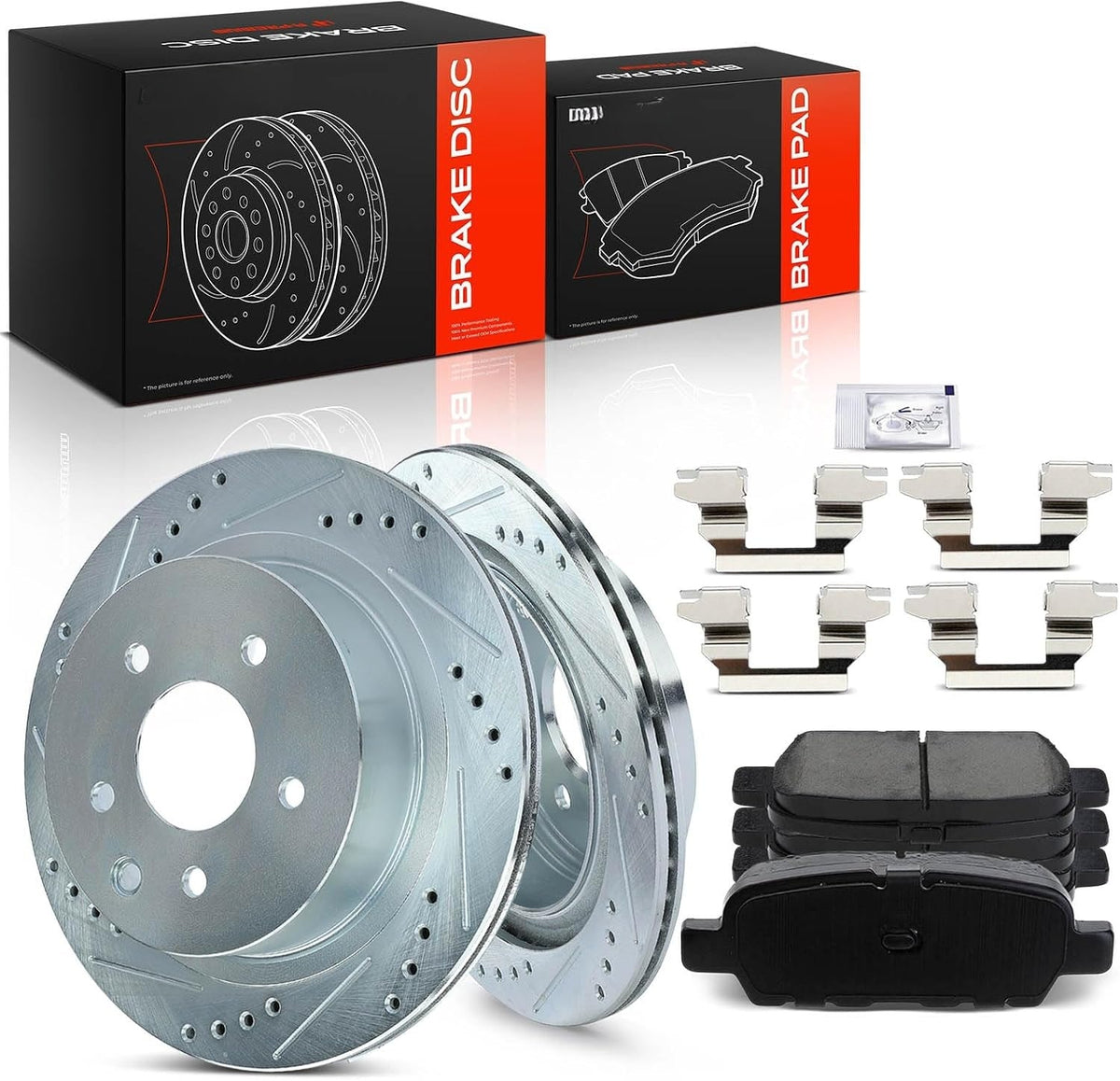 Rear Brake Rotors and Ceramic Pads Kit for Nissan Rogue 2008-2015, Rogue Select 2014-2015, Leaf 2011-2016, 350Z 2003-2005, Infiniti G35 2003-2004