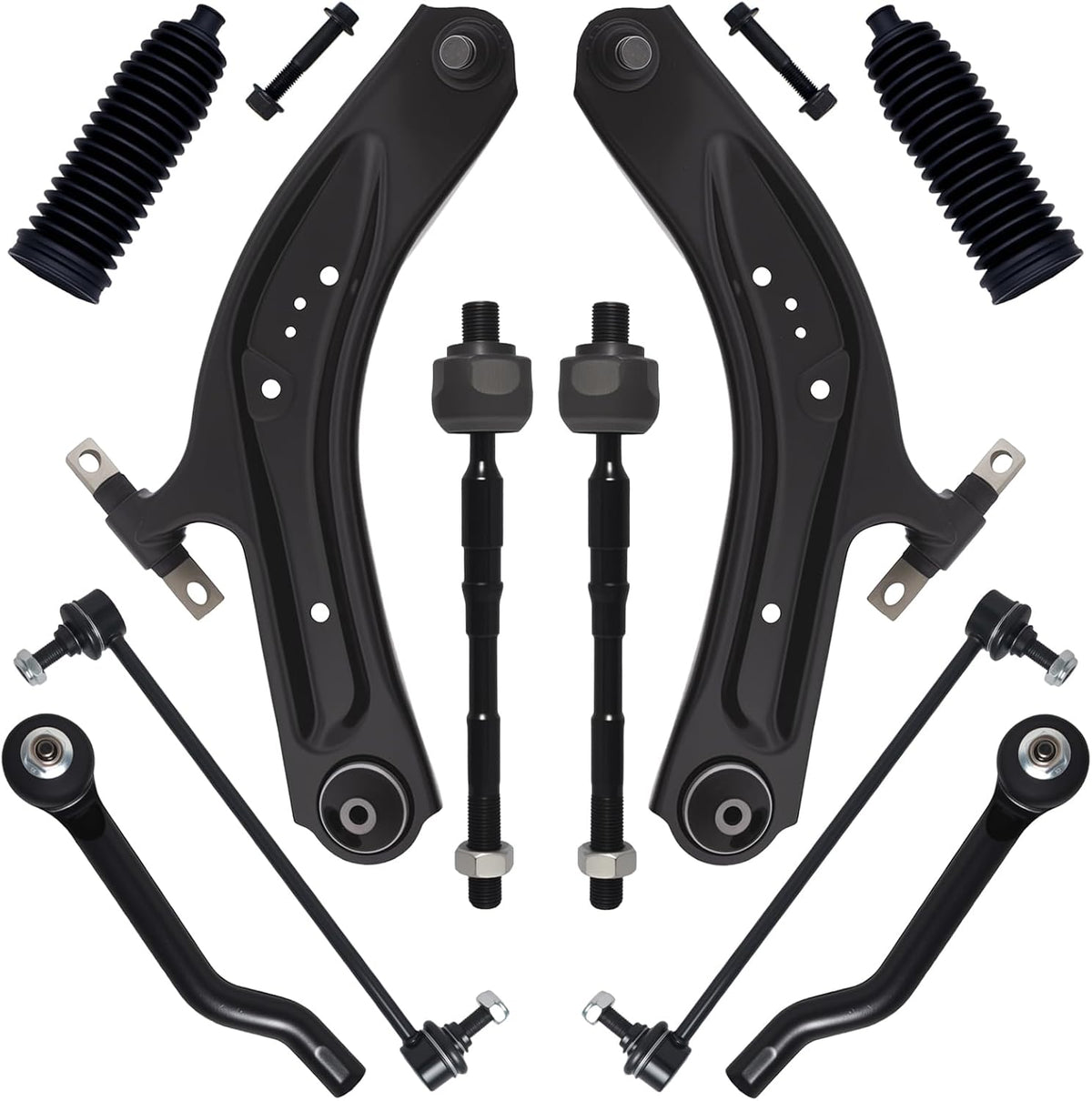 10Pc Front End Suspension Kit Fit for 2014-2020 Ni-Ssan Rogue, 17-22 Rogue Sport, 2 Lower Control Arm W/Ball Joint 2 Sway Bar Link 4 Outer Inner Tie Rod End (# K623110 K750783 EV801396 ES801220)
